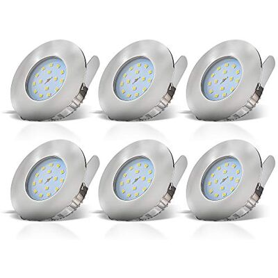 B.K.Licht Set med 6 LED IP44 inbyggda spotlights med 6 x inbyggd 5 W LED-modul, borstad nickel, rund, extra platt B.K.Licht Set med 6 LED IP44 inbyggda spotlights med 6 x inbyggd 5 W LED-modul, borstad nickel, rund, extra platt