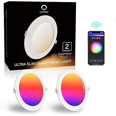 Lumary RGBWW LED infälld spotlight 6 W, Smart WLAN takspotlights dimbara LED-spotlight 2700 K–6500 K varm vit kall vit flerfärgade infällda lampor kompatibel med Alexa Google Home, appkontroll (2 Lumary RGBWW LED infälld spotlight 6 W, Smart WLAN takspotlights dimbara LED-spotlight 2700 K–6500 K varm vit kall vit flerfärgade infällda lampor kompatibel med Alexa Google Home, appkontroll (2