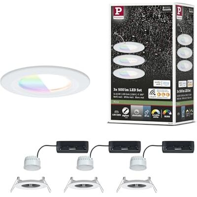 Paulmann 92449 LED infälld spotlight Nova Coin IP44 rund 78 mm RGBW+ 3 x 6 W 3 x 500 lm 230 V frostad vit gjuten aluminium Paulmann 92449 LED infälld spotlight Nova Coin IP44 rund 78 mm RGBW+ 3 x 6 W 3 x 500 lm 230 V frostad vit gjuten aluminium