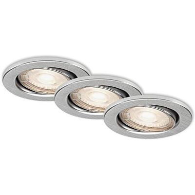 BRILONER Leuchten LED-infällda lampor, uppsättning av 3 taklampor, LED-modul vridbar, 5 watt, 460 lumen, 3 000 Kelvin, IP23, aluminiumfärg, 86 x 70 mm (DxH) BRILONER Leuchten LED-infällda lampor, uppsättning av 3 taklampor, LED-modul vridbar, 5 watt, 460 lumen, 3 000 Kelvin, IP23, aluminiumfärg, 86 x 70 mm (DxH)
