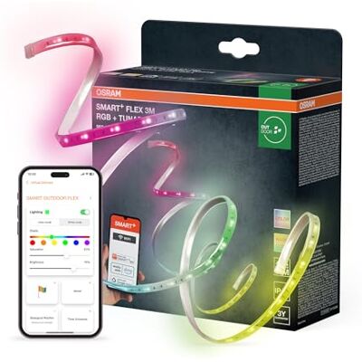 OSRAM SMART+ WIFI OUTD FLEX 3M LED-list, vit, 12W, 790lm, styrbar från varm till kallvit, RGB-ljus för utomhusbruk, appstyrbar, lång livslängd, enkel installation, IP44 OSRAM SMART+ WIFI OUTD FLEX 3M LED-list, vit, 12W, 790lm, styrbar från varm till kallvit, RGB-ljus för utomhusbruk, appstyrbar, lång livslängd, enkel installation, IP44