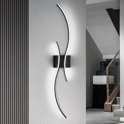Comely LED-vägglampa inomhus, 27 W, modern vägglampa 80 cm, svart, böjd design, väggbelysning för hall, vardagsrum, sovrum, trappor, kök, 6 500 K, kallt ljus Comely LED-vägglampa inomhus, 27 W, modern vägglampa 80 cm, svart, böjd design, väggbelysning för hall, vardagsrum, sovrum, trappor, kök, 6 500 K, kallt ljus