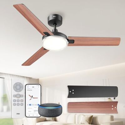 DREO Intelligent takfläkt med belysning, 132 cm, svart takfläkt, 12 hastigheter och 3 fläktlägen, kontinuerlig nyans, dimbar LED-ljus, 1 A timer DREO Intelligent takfläkt med belysning, 132 cm, svart takfläkt, 12 hastigheter och 3 fläktlägen, kontinuerlig nyans, dimbar LED-ljus, 1 A timer