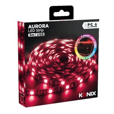 Konix Drakkar 3 m Aurora LED ljusband för PC gaming självhäftande beläggning 16 färger USB-anslutning Konix Drakkar 3 m Aurora LED ljusband för PC gaming självhäftande beläggning 16 färger USB-anslutning