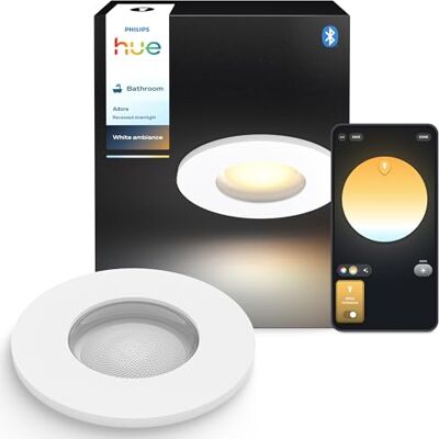 Philips White Ambiance Adore infällda spotlights 1-pack, dimbara badrumslampor för Hue belysningssystem med varmvitt till kallvitt ljus, intelligent ljusstyrning via röst och app, vit Philips White Ambiance Adore infällda spotlights 1-pack, dimbara badrumslampor för Hue belysningssystem med varmvitt till kallvitt ljus, intelligent ljusstyrning via röst och app, vit
