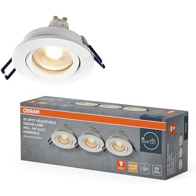 OSRAM Spot Set LED infälld spotlight DIM 6W 827 Vit 85mm, 500lm 2700K Varmvit, CRI≥80, Dimbar Aluminium, set om 3 OSRAM Spot Set LED infälld spotlight DIM 6W 827 Vit 85mm, 500lm 2700K Varmvit, CRI≥80, Dimbar Aluminium, set om 3