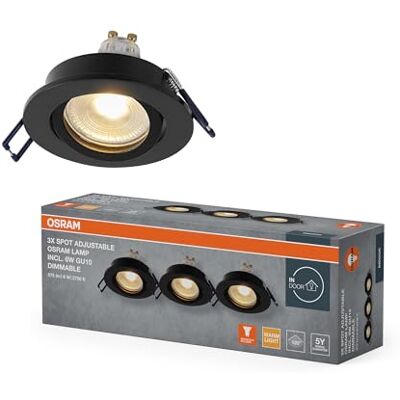 OSRAM Spot Set LED infälld spotlight DIM 6W Svart 85mm, 500lm 2700K Varmvit, CRI≥80, Dimbar Aluminium, set om 3 OSRAM Spot Set LED infälld spotlight DIM 6W Svart 85mm, 500lm 2700K Varmvit, CRI≥80, Dimbar Aluminium, set om 3