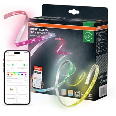 OSRAM SMART+ WIFI OUTD FLEX 5M LED-list, vit, 14W, 850lm, styrbar från varm till kallvit, RGB-ljus för utomhusbruk, styrbar med app, lång livslängd, enkel installation, IP44 OSRAM SMART+ WIFI OUTD FLEX 5M LED-list, vit, 14W, 850lm, styrbar från varm till kallvit, RGB-ljus för utomhusbruk, styrbar med app, lång livslängd, enkel installation, IP44