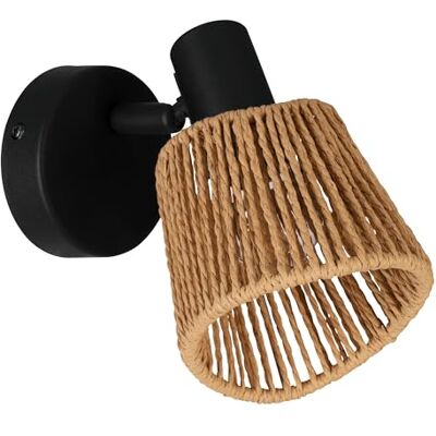EGLO Keelby Vägglampa för inomhus, med svängbar strålkastare, läslampa av svart stål och naturfärgat raffiapapper, väggstrålkastare med E14-sockel EGLO Keelby Vägglampa för inomhus, med svängbar strålkastare, läslampa av svart stål och naturfärgat raffiapapper, väggstrålkastare med E14-sockel