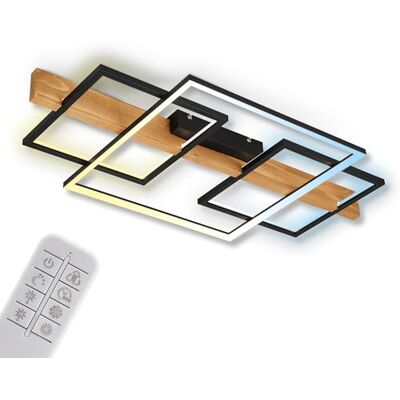 BRILONER LED-taklampa med fjärrkontroll, steglös dimma, LED-lampa, taklampa, vardagsrum, sovrum, kök, 75 x 40 x 8 cm (L x B x H), svart-trä BRILONER LED-taklampa med fjärrkontroll, steglös dimma, LED-lampa, taklampa, vardagsrum, sovrum, kök, 75 x 40 x 8 cm (L x B x H), svart-trä