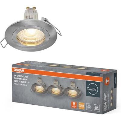 OSRAM Spot Set LED infälld spotlight GU10 4,5W Satin Click, 2700K varmvit, aluminium, enkel klickinstallation, set om 3 OSRAM Spot Set LED infälld spotlight GU10 4,5W Satin Click, 2700K varmvit, aluminium, enkel klickinstallation, set om 3