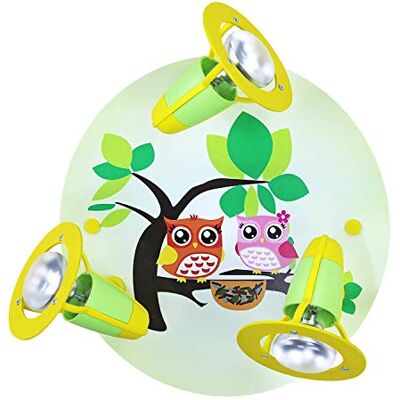 Elobra taklampa, ugglelampa, barnrum, vägglampa, barnlampa, rund med 3 svängbara fläckar, flickor och pojkar, med E14-fattning, grön, 128251 Elobra taklampa, ugglelampa, barnrum, vägglampa, barnlampa, rund med 3 svängbara fläckar, flickor och pojkar, med E14-fattning, grön, 128251