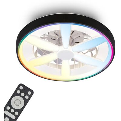 BRILONER LED-takfläkt taklampa med RGBIC-belysning, fjärrkontroll, tyst 5-växlad DC-motor, CCT och justerbar intensitet, LED-taklampa för fläkt, vardagsrum, 48 cm, svart BRILONER LED-takfläkt taklampa med RGBIC-belysning, fjärrkontroll, tyst 5-växlad DC-motor, CCT och justerbar intensitet, LED-taklampa för fläkt, vardagsrum, 48 cm, svart