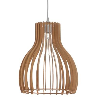 LUSSIOL Hänglampa Helsinki S, trä, 60 W, natur, ø 28 x H 34 cm LUSSIOL Hänglampa Helsinki S, trä, 60 W, natur, ø 28 x H 34 cm