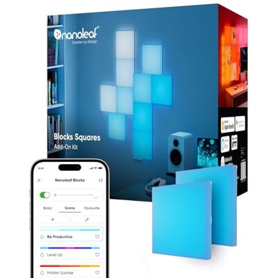Nanoleaf Förlängningskit 2 rutor (startkit krävs), RGBW LED-panel, diffusion, justerbar färgtemperatur 1 200K till 6 500 K (23,1 x 23,1 cm vardera), väggmålning och gaming deco Nanoleaf Förlängningskit 2 rutor (startkit krävs), RGBW LED-panel, diffusion, justerbar färgtemperatur 1 200K till 6 500 K (23,1 x 23,1 cm vardera), väggmålning och gaming deco