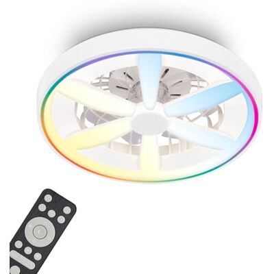 BRILONER LED-takfläkt taklampa med RGBIC-belysning, fjärrkontroll, tyst 5-växlad DC-motor, CCT och justerbar intensitet, LED-taklampa för fläkt, vardagsrum, 48 cm, vit BRILONER LED-takfläkt taklampa med RGBIC-belysning, fjärrkontroll, tyst 5-växlad DC-motor, CCT och justerbar intensitet, LED-taklampa för fläkt, vardagsrum, 48 cm, vit