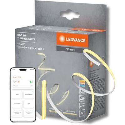 LEDVANCE SMART WIFI COB Strips dekorativa COB-remsor med vit färg; justerbart ljus och homogen ljuseffekt; dimbar; TW; gul; silikon; 3 m; glödlampor ej utbytbara LEDVANCE SMART WIFI COB Strips dekorativa COB-remsor med vit färg; justerbart ljus och homogen ljuseffekt; dimbar; TW; gul; silikon; 3 m; glödlampor ej utbytbara