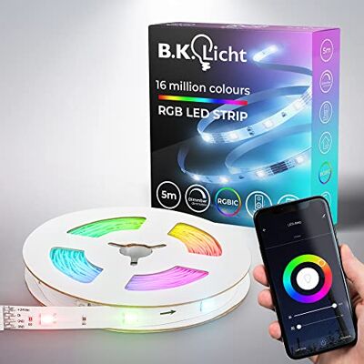 B.K.Licht I Wifi RGBIC LED Strip 5 m I Appkontroll I Musiksensor I Light Bar I LED Chaser I RGBIC LED Strip I Kompatibel med Alexa I Smart LED Band I Självhäftande B.K.Licht I Wifi RGBIC LED Strip 5 m I Appkontroll I Musiksensor I Light Bar I LED Chaser I RGBIC LED Strip I Kompatibel med Alexa I Smart LED Band I Självhäftande