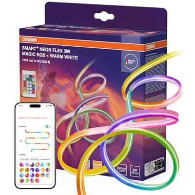 OSRAM SMART WIFI NEON FLEX MGC RGB TW RC färgglada och vita LED list för utomhusbruk med WiFi-teknik och homogen ljusfördelning, dimbar, vit, silikon, 3 m, ljuskälla ej utbytbar OSRAM SMART WIFI NEON FLEX MGC RGB TW RC färgglada och vita LED list för utomhusbruk med WiFi-teknik och homogen ljusfördelning, dimbar, vit, silikon, 3 m, ljuskälla ej utbytbar