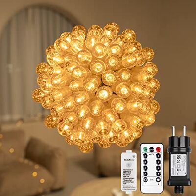 Koopower 100 lysdioder ljuskedjor, 10 m varm vit ljusslinga med 8 blinkande lägen och fjärrkontroll, kristallkula för jul, sovrum, vardagsrum, sovsal, dekoration Koopower 100 lysdioder ljuskedjor, 10 m varm vit ljusslinga med 8 blinkande lägen och fjärrkontroll, kristallkula för jul, sovrum, vardagsrum, sovsal, dekoration