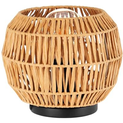 EGLO Sheldon Bordslampa, rund dekorativ bordslampa för vardagsrum, boho-sovrumslampa med lampskärm av bastpapper, E27-sockel, diameter 21 cm EGLO Sheldon Bordslampa, rund dekorativ bordslampa för vardagsrum, boho-sovrumslampa med lampskärm av bastpapper, E27-sockel, diameter 21 cm