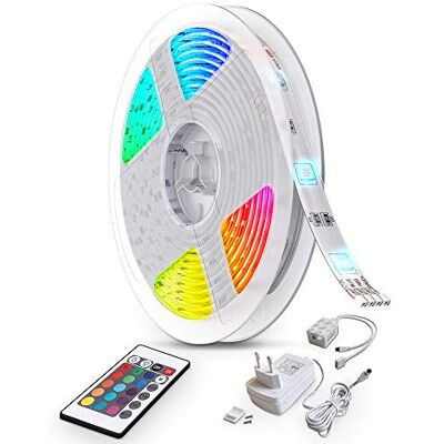 B.K.Licht LED strip med fjärrkontroll I LED-bar I 10m I vit I RGB I självhäftande B.K.Licht LED strip med fjärrkontroll I LED-bar I 10m I vit I RGB I självhäftande
