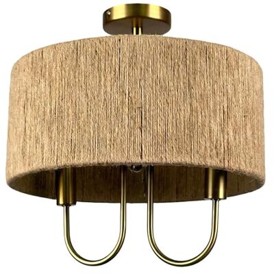Relaxdays Taklampa, pappersrep, metall, 2 lampor, H x D: 35 x 35 cm, E14, boholampa, sovrum & vardagsrum, natur/brons Relaxdays Taklampa, pappersrep, metall, 2 lampor, H x D: 35 x 35 cm, E14, boholampa, sovrum & vardagsrum, natur/brons