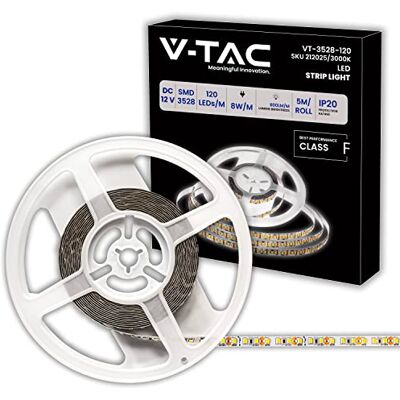 V-TAC Inomhus LED-remsa 8 W SMD 3528–5 meter Självhäftande LED-remsa för hem, kök, sovrum, interiörer Varmvitt ljus 3 000K LED-remsor Ljusstyrka 800 lumen Drivs 12V V-TAC Inomhus LED-remsa 8 W SMD 3528–5 meter Självhäftande LED-remsa för hem, kök, sovrum, interiörer Varmvitt ljus 3 000K LED-remsor Ljusstyrka 800 lumen Drivs 12V