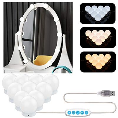 Aourow Sminkbelysningskit Hollywood-stil,LED-Makeuplampa med Strömbrytare och 10 Dimbara Glödlampor,USB-Kabel Design,Toalettbordslampa med 5 Färglägen och 6 Ljusstyrkor(Ingen Spegel och USB-Laddare) Aourow Sminkbelysningskit Hollywood-stil,LED-Makeuplampa med Strömbrytare och 10 Dimbara Glödlampor,USB-Kabel Design,Toalettbordslampa med 5 Färglägen och 6 Ljusstyrkor(Ingen Spegel och USB-Laddare)