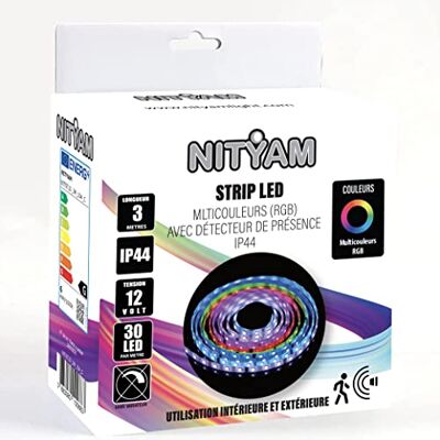 NITYAM 3 meter LED-tejp, flerfärgat LED-band (RGB), LED-band med rörelsesensor, IP44 LED-remsa, för inomhus- och utomhusbruk NITYAM 3 meter LED-tejp, flerfärgat LED-band (RGB), LED-band med rörelsesensor, IP44 LED-remsa, för inomhus- och utomhusbruk