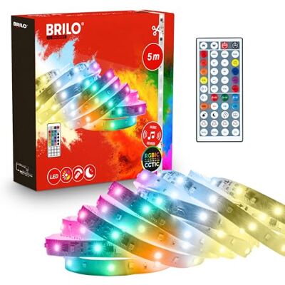 BRILONER 5 m LED-remsa steglöst dimbar, CCT IC vit justerbar och RGB IC med dynamisk färgförändring, fjärrkontroll, musiksensor, uttag, rumsdekoration, vit BRILONER 5 m LED-remsa steglöst dimbar, CCT IC vit justerbar och RGB IC med dynamisk färgförändring, fjärrkontroll, musiksensor, uttag, rumsdekoration, vit