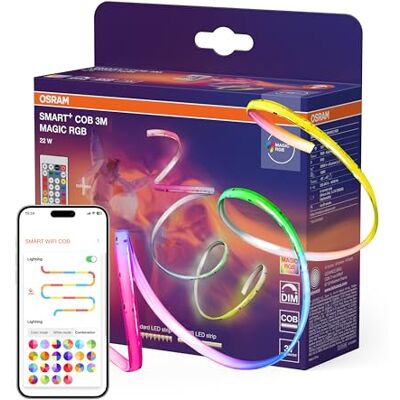OSRAM SMART WIFI dekorativa COB list med MAGIC RGB och homogen ljuseffekt med fjärrkontroll, 22W, dimbar, IP20, vit, silikon, ljuskälla ej utbytbar OSRAM SMART WIFI dekorativa COB list med MAGIC RGB och homogen ljuseffekt med fjärrkontroll, 22W, dimbar, IP20, vit, silikon, ljuskälla ej utbytbar