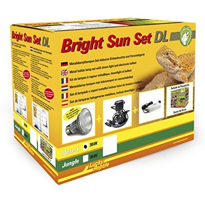 Lucky Reptile Bright Sun Set DL Desert 35 W Metallhalogenlampa inklusive infälld belysning och fördragningsdon Reptillampa med solliknande ljusspektrum Terrarieutrustning UV-set i vit Lucky Reptile Bright Sun Set DL Desert 35 W Metallhalogenlampa inklusive infälld belysning och fördragningsdon Reptillampa med solliknande ljusspektrum Terrarieutrustning UV-set i vit