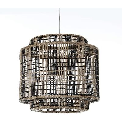 LUSSIOL NAIROBI-lampa, naturlig och svart rottingupphängning, Diam. 40 cm, E27 60W, för vardagsrum, sovrum, hall, hotell, bar LUSSIOL NAIROBI-lampa, naturlig och svart rottingupphängning, Diam. 40 cm, E27 60W, för vardagsrum, sovrum, hall, hotell, bar