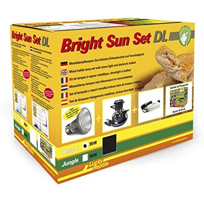 Lucky Reptile Bright Sun Set DL Desert 35 W Metallhalogenlampa inklusive infälld belysning och fördragningsdon Reptillampa med solliknande ljusspektrum Terrarieutrustning UV-set i svart Lucky Reptile Bright Sun Set DL Desert 35 W Metallhalogenlampa inklusive infälld belysning och fördragningsdon Reptillampa med solliknande ljusspektrum Terrarieutrustning UV-set i svart
