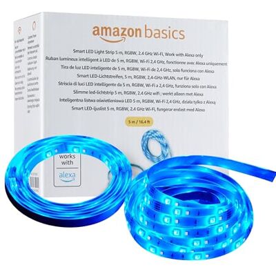 Amazon Basics smart LED-ljusremsa, 5 m, RGBW, 2,4 GHz WLAN, endast för Alexa, flerfärgad Amazon Basics smart LED-ljusremsa, 5 m, RGBW, 2,4 GHz WLAN, endast för Alexa, flerfärgad