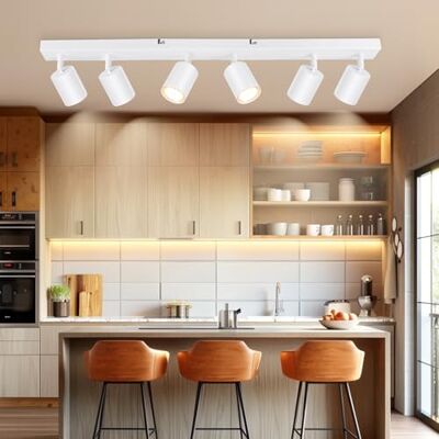 Dehobo Strålkastare och spotskenor, moderna svängbara dubbla takspotlights, vit spotlight, utan glödlampor, taklampa med 6 ställen för kök, sovrum, vardagsrum, hall, matsal Dehobo Strålkastare och spotskenor, moderna svängbara dubbla takspotlights, vit spotlight, utan glödlampor, taklampa med 6 ställen för kök, sovrum, vardagsrum, hall, matsal