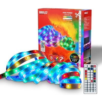 BRILONER 5 m LED-tejp med fjärrkontroll, dimbar, RGB IC dynamisk färgförändring, CCT, LED-band, ljusremsa, trappband, tejp, 5 000 x 10 x 3 mm, vit BRILONER 5 m LED-tejp med fjärrkontroll, dimbar, RGB IC dynamisk färgförändring, CCT, LED-band, ljusremsa, trappband, tejp, 5 000 x 10 x 3 mm, vit