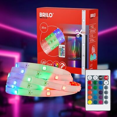 BRILONER LED-remsa 30 m med fjärrkontroll, RGB flerfärgade ljusfärger, självhäftande, LED-remsa, vit BRILONER LED-remsa 30 m med fjärrkontroll, RGB flerfärgade ljusfärger, självhäftande, LED-remsa, vit