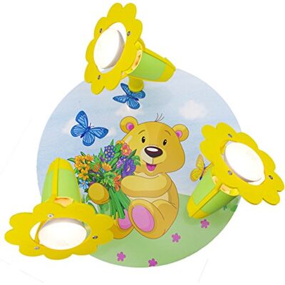 Elobra Barnlampa Rondell Teddy björn taklampa barnrum trä, grön/gul 131251 Elobra Barnlampa Rondell Teddy björn taklampa barnrum trä, grön/gul 131251
