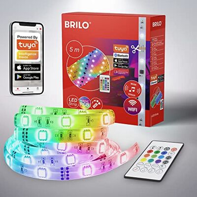 BRILONER RGBIC LED Strip 5m, Magic RGBIC-ljusband kan förkortas, app-kontroll, fjärrkontroll, musiksensor, röststyrning, LED-band, LED-band, RGBIC LED-band BRILONER RGBIC LED Strip 5m, Magic RGBIC-ljusband kan förkortas, app-kontroll, fjärrkontroll, musiksensor, röststyrning, LED-band, LED-band, RGBIC LED-band