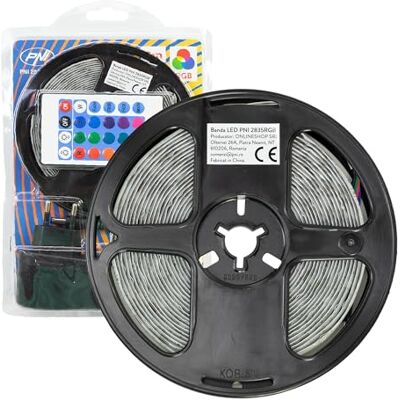 PNI LED-list 2835RGB, RGB, IP65, silikon, längd 5 meter, med fjärrkontroll, 230 V strömförsörjning, dimbar, ljusspel, 270 lysdioder typ 2835, 12W PNI LED-list 2835RGB, RGB, IP65, silikon, längd 5 meter, med fjärrkontroll, 230 V strömförsörjning, dimbar, ljusspel, 270 lysdioder typ 2835, 12W