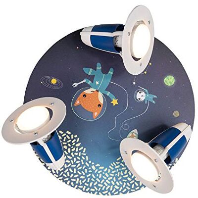 Elobra taklampa, astronauter, rymden, rymden, djur, barnrum, vägglampa, barnlampa, rund med 3 svängbara fläckar, blå, flickor och pojkar, med E14-sockel Elobra taklampa, astronauter, rymden, rymden, djur, barnrum, vägglampa, barnlampa, rund med 3 svängbara fläckar, blå, flickor och pojkar, med E14-sockel