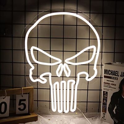 JFLLamp Skull Punisher Neon Signs for Wall Decor Punisher Logo Neon Lights for Bedroom Led Signs Suitable for Man Cave Living Room Bar Cafe Unique Gift for Lover, 5V USB Power 16.5 * 13 Inch(White) JFLLamp Skull Punisher Neon Signs for Wall Decor Punisher Logo Neon Lights for Bedroom Led Signs Suitable for Man Cave Living Room Bar Cafe Unique Gift for Lover, 5V USB Power 16.5 * 13 Inch(White)