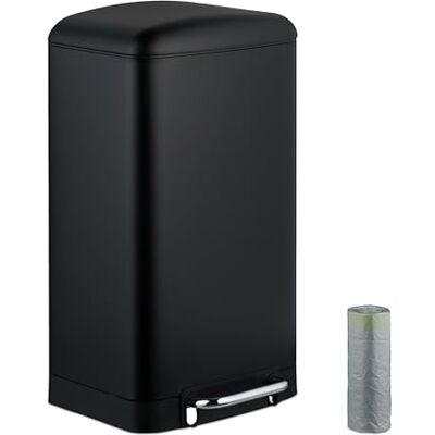Relaxdays Kök, 30 L, fingeravtrycksskydd, avtagbar innerhink, soppåse, rostfritt stål pedalhink, svart Relaxdays Kök, 30 L, fingeravtrycksskydd, avtagbar innerhink, soppåse, rostfritt stål pedalhink, svart
