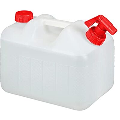Relaxdays vattendunk med kran, bärhandtag, 10 L, kanister, vit/röd Dricksvattenbehållare för camping, 10 l, BPA-fri, plast Relaxdays vattendunk med kran, bärhandtag, 10 L, kanister, vit/röd Dricksvattenbehållare för camping, 10 l, BPA-fri, plast