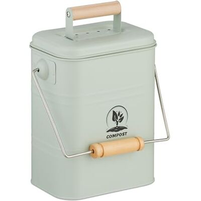Relaxdays kök kompostfack, 3,5 liter, järn och trä, 2 kolluktfilter, lock och handtag, matavfallsbehållare, grön Relaxdays kök kompostfack, 3,5 liter, järn och trä, 2 kolluktfilter, lock och handtag, matavfallsbehållare, grön