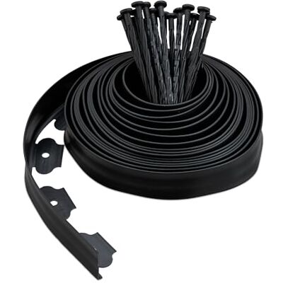 Relaxdays Rabattkant med markankare, 10 m, för rabattkant och vägkant, flexibelt gräsmattband, plast, svart Relaxdays Rabattkant med markankare, 10 m, för rabattkant och vägkant, flexibelt gräsmattband, plast, svart