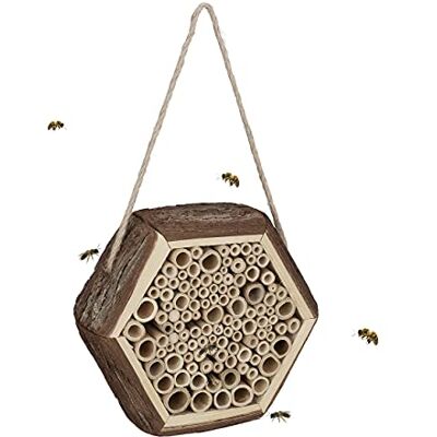 Relaxdays Insektshotell, häckningshjälp för vilda bin, trädgård, balkong, bihotell att hänga upp, HBT: 18 x 20 x 7 cm, natur Relaxdays Insektshotell, häckningshjälp för vilda bin, trädgård, balkong, bihotell att hänga upp, HBT: 18 x 20 x 7 cm, natur