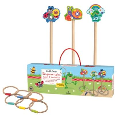 moses Krypskalbagge ringkastspel gräsmatta och sandplugg, kast för utomhusbruk med 3 träpluggar och 6 kastringar, skicklighetsspel i ett sött utseende, utomhusspel för barn från 3 år moses Krypskalbagge ringkastspel gräsmatta och sandplugg, kast för utomhusbruk med 3 träpluggar och 6 kastringar, skicklighetsspel i ett sött utseende, utomhusspel för barn från 3 år